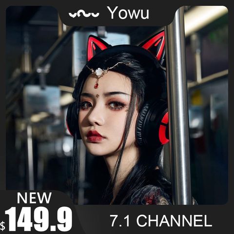 Yowu-auriculares con diseño de gato y luces RGB para chica, audífonos inalámbricos con diseño de gato, control por aplicación, con micrófono HD, regalo para novia, 2022 ► Foto 1/6