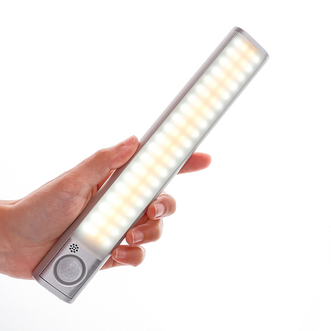 Lámpara nocturna recargable por USB, 80/120/160 luz LED para debajo de gabinete, Sensor de movimiento PIR, tira larga magnética, luces de armario para Cocina ► Foto 1/6