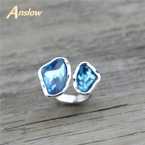 Marca Anslow de calidad superior original diseño Retro antiguo Chapado en plata Irregular de cristal ajustable de las mujeres anillo de boda LOW0053AR ► Foto 1/6