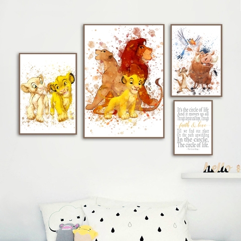 Cuadro de la familia del león en lienzo para niños, carteles nórdicos e impresiones, decoración de pared para guardería, imágenes artísticas de dibujos animados ► Foto 1/6