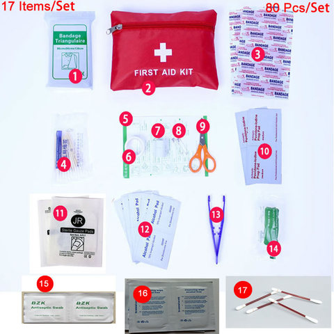 Mini Kit de primeros auxilios portátil para exteriores, equipo de primeros auxilios para tratamiento médico de emergencia, para viajes, senderismo y Camping, 17 artículos/juego ► Foto 1/5