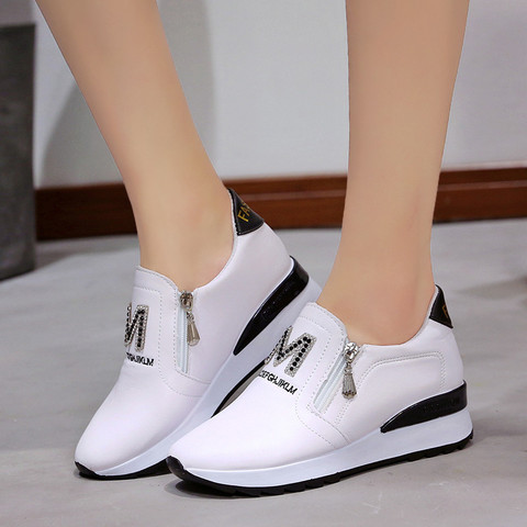 Zapatillas de deporte con plataforma para mujer, zapatos blancos con cuñas que aumentan de altura, a la moda, Tacón de Cuña, 2022 ► Foto 1/6
