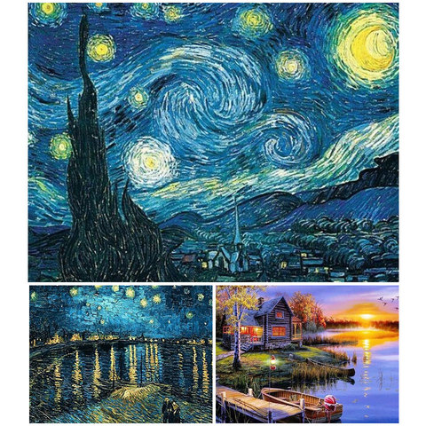 DIY 5D pintura al óleo noche estrellada de Van Gogh kit punto de cruz bordado de diamantes abstracto arte mosaico arte, cuadro decoración para el hogar ► Foto 1/6