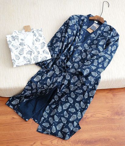 Conjunto de Kimono de estilo japonés de gran tamaño para hombre, bata de dormir cómoda de algodón, traje para casa, ropa de dormir informal ► Foto 1/6
