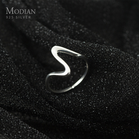 Modian nuevo 925 Sterling plata geométrica onda anillo de electrocardiograma gratuito para las mujeres anillo de tamaño de estilo japonés bien joyería Bijoux ► Foto 1/5