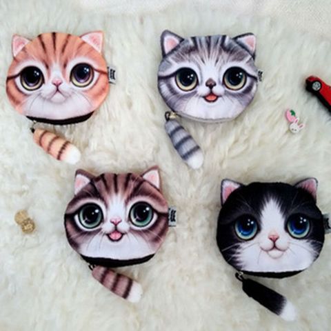 Monedero con estampado 3D para mujer, cartera con estampado 3D de gatos, perros, cara grande, bolso pequeño con cremallera ► Foto 1/6