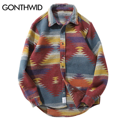 GONTHWID-camisas de manga larga con botones a presión para hombre, ropa de calle informal a la moda, chaquetas de camisa Hipster, Hip-Hop ► Foto 1/6