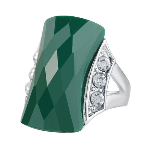 Anillos grandes de piedra verde de lujo para mujer, joyería plateada, anillos de cristal para mujer, anillo étnico Retro para mujer, accesorios para mujer ► Foto 1/6