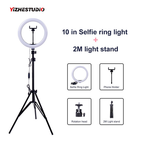 Anillo de luz LED regulable para Selfie, lámpara de luz de fotografía con soporte para teléfono, trípode de 2M para maquillaje y Youtube ► Foto 1/6
