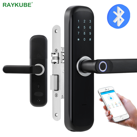 RAYKUBE-cerradura TT con huella dactilar para puerta, chapa con Bluetooth, tarjeta M1, contraseña, sin llave, funciona con Alexa/Google, desbloqueo, Wifi, color negro, X3 ► Foto 1/6