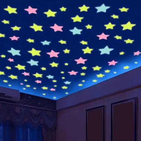 Estrellas 3D que brillan en la oscuridad, nuevas y coloridas pegatinas de plástico para pared, sala de estar, decoración del hogar, habitaciones para niños, 100 Uds. ► Foto 1/6