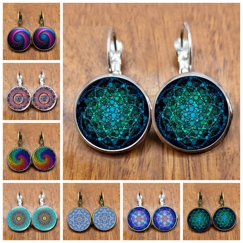 Pendientes con colgante de Mandala para mujer, aretes de cristal de Color Cobre, símbolo OM budista Zen Henna Yoga, joyería ► Foto 1/6