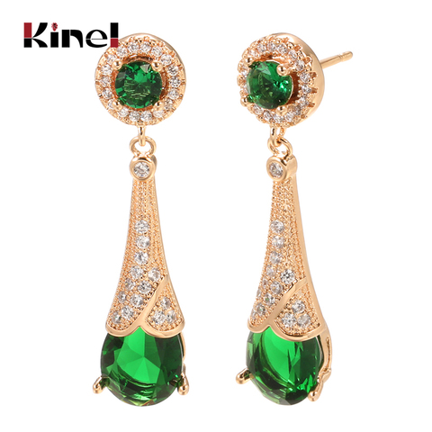 Kinel-pendientes de oro rosa de circón Natural para mujer, joyería fina para fiesta de boda, aretes largos colgantes 328 aniversario 585 ► Foto 1/6