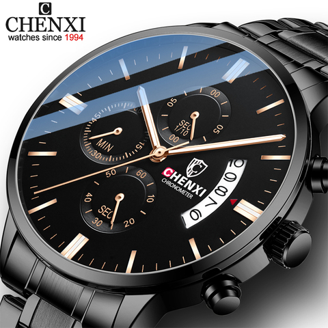 CHENXI-reloj analógico con correa de cuero para hombre, accesorio de pulsera de cuarzo resistente al agua con cronógrafo, complemento Masculino deportivo de marca de lujo con estilo informal ► Foto 1/6