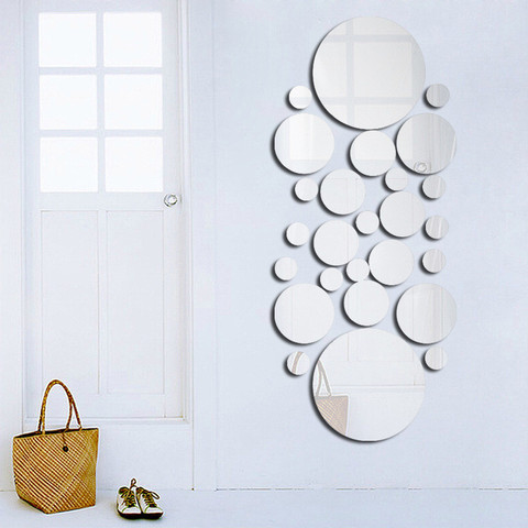 Pegatinas de acrílico para espejo de pared, lámina de espejo decorativa circular extraíble autoadhesiva para decoración de sala de estar y dormitorio, 26 Uds. ► Foto 1/6