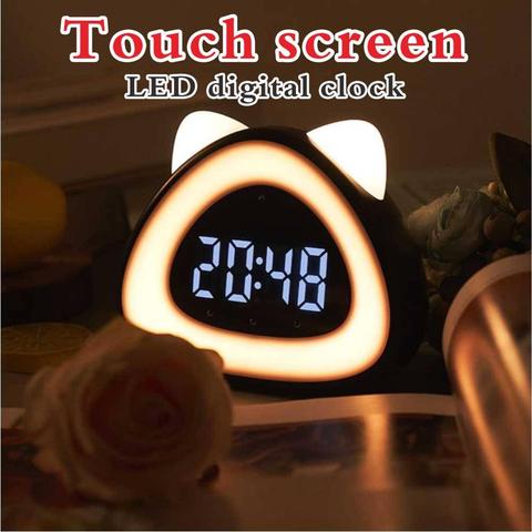 Reloj Digital Led para mesita de noche lámpara de despertador Digital, reloj electrónico de escritorio con termómetro y control de sonido ► Foto 1/6