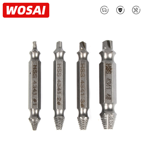 WOSAI HHS acero 4 piezas tornillo Extractor taladro Bits guía Set dañado Bolt Remover doble Ended dañado tornillo Extractor ► Foto 1/5