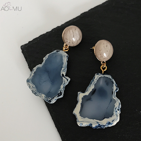 AOMU moda diseño acrílico geométrica Irregular azul montaña piedra larga pendientes resina joyería para mujer pendientes ► Foto 1/6