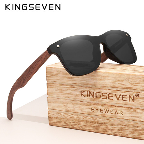 KINGSEVEN-gafas de sol polarizadas hechas a mano para hombre y mujer, lentes de madera de nogal con protección UV400, diseño de marca a la moda, coloridas, con espejo ► Foto 1/5