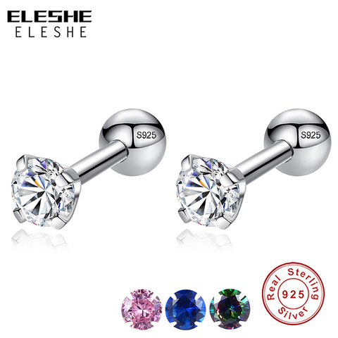 ELESHE-pendientes de circonia cúbica AAA para mujer y niña, aretes pequeños redondos de cristal, aretes de Plata de Ley 925 para boda, regalo de joyería ► Foto 1/6