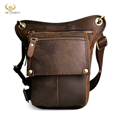 Crazy Horse-Bolsa de mensajero de cuero para hombre, bolso de mensajero clásico, multifunción, riñonera de viaje de moda, bolsa para dejar caer la pierna 211-4 ► Foto 1/6