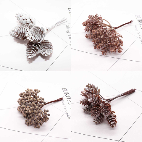 6 uds./10 Uds. De flores artificiales, piña, césped, piñones artificiales, conos para decoración de boda y Navidad, DIY para álbum de recortes ► Foto 1/6