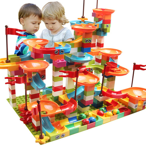 77-308 Uds mármol carrera Big Block Compatible Duploed bloques de construcción embudo de bloques de gran ladrillos juguetes para niños de regalo ► Foto 1/5
