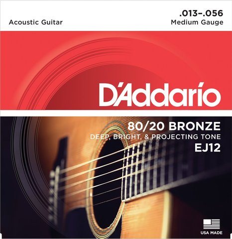 D'Addario EJ12 de bronce de 80/20 cuerdas de guitarra acústica medio 13-56 ► Foto 1/5