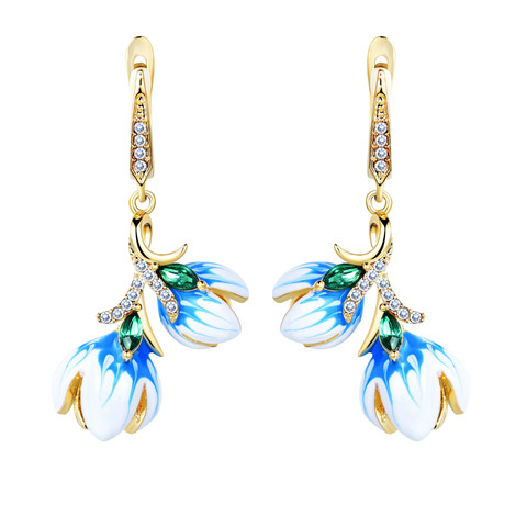 BohoJewelry-pendientes colgantes de esmalte azul para mujer, aretes colgantes, flor, estambre, amarillo, dorado, bohemio, 2022 ► Foto 1/4