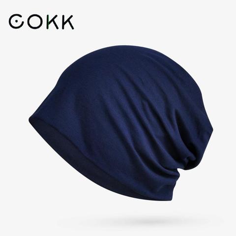 COKK-Gorro de algodón para hombre y mujer, gorros de otoño, Unisex, Color sólido, informal, negro ► Foto 1/6