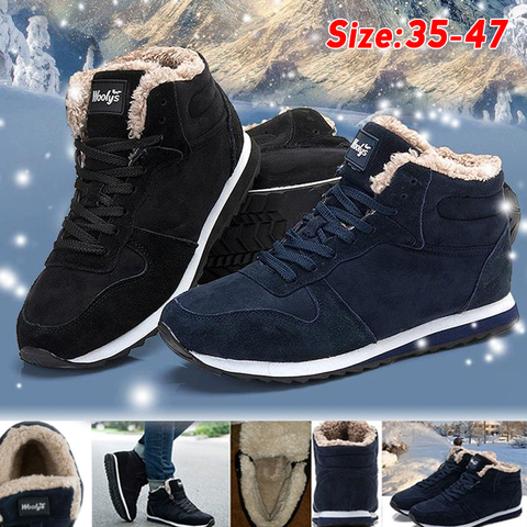 Botas de nieve a la moda para hombre, zapatos de talla grande, zapatillas de deporte, botines de invierno, calzado negro y azul ► Foto 1/6