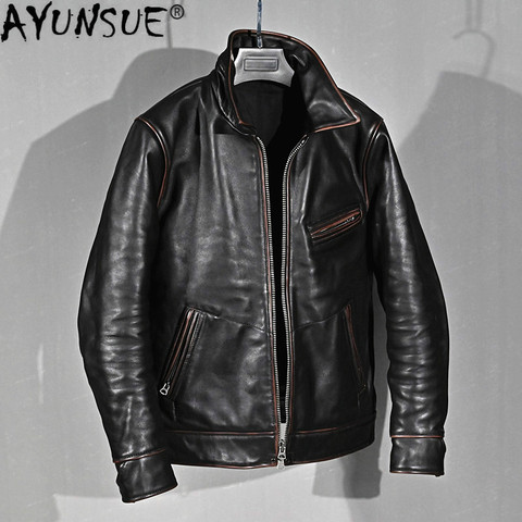 Ayunsure-Chaqueta de cuero de vaca auténtico para hombre, abrigo Vintage de cuero genuino, ropa de lujo, KJ4711, novedad de 2022 ► Foto 1/6