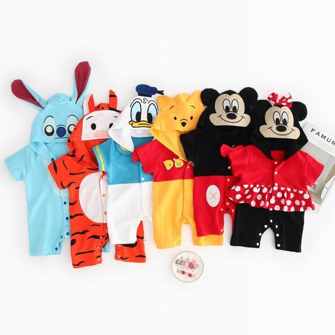 Ropa de verano de bebé mono ropa para bebés Tigre Animal Mickey Minnie traje de manga corta Niña recién nacida ropa de niño con capucha trajes ► Foto 1/6