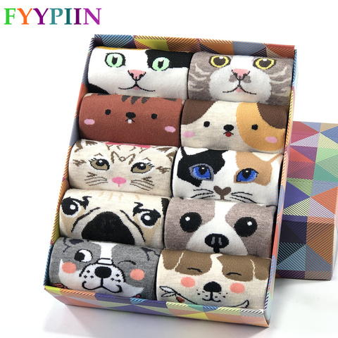 Calcetines populares nuevos dibujos animados Pug gatito patrón algodón calcetines Navidad Regalos divertidos calcetines lindos Mujer ► Foto 1/6