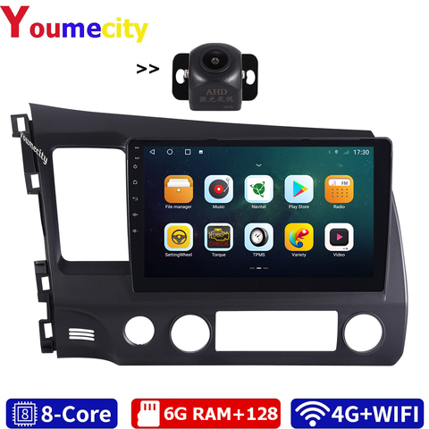 Youmecity 4G Android 8,1 2 DIN 10,1 Octa Core dvd del coche GPS Navi para Honda Civic 2006- 2011 Acura CSX pantalla capacitiva + wifi ► Foto 1/6