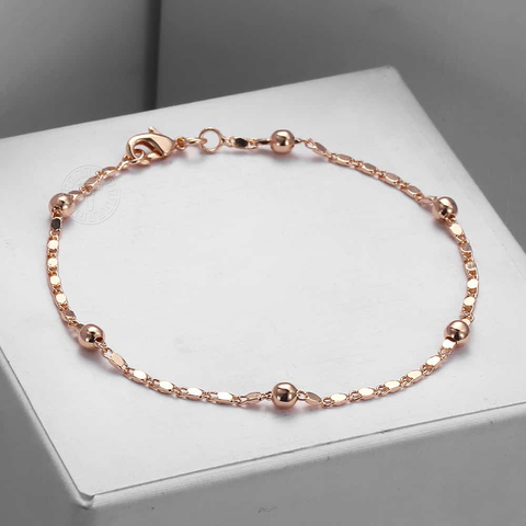 Pulsera de eslabones y cadena de oro rosa 585 para mujer, brazalete de 2mm, joyería Simple elegante, regalo de 20cm ► Foto 1/6