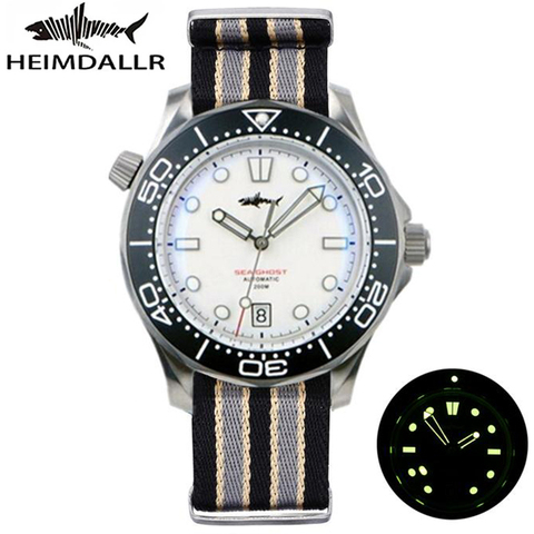 Heimdlr-Reloj de buceo de titanio 007 para hombre, pulsera con movimiento automático C3, azul luminoso, negro y blanco, 20ATM, NH35A ► Foto 1/6