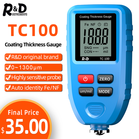 Medidor de espesor azul para instrumentos de medición de pintura de coche, medidor de espesor de pintura para coches, TC100 R & D, FE/NFE, 0-1300 micm ► Foto 1/6