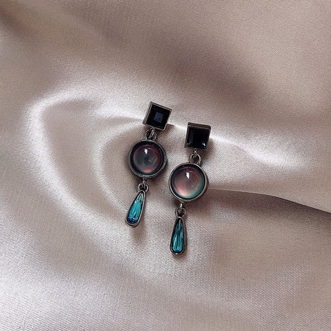 Pendientes de gota de agua de resina Retro Azul para mujer, aretes de piedra de ópalo barroca sencilla a la moda, sin Clip de perforación ► Foto 1/6