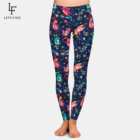 LETSFIND de moda Leggings impresas mujer 3D conejo y estampado del espacio Fitness pantalones de cintura alta de talla grande suave elástico Slim polainas ► Foto 1/4