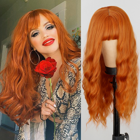 Peluca de cabello sintético para mujer, cabellera artificial de onda larga, color naranja natural, para cosplay ► Foto 1/6