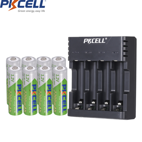 Pkcell-pilas AA recargables de 2200mah NI-MH 1,2 V, pilas aa, lsd, recargables, cargador de batería con pantalla aa, 8 Uds. ► Foto 1/4