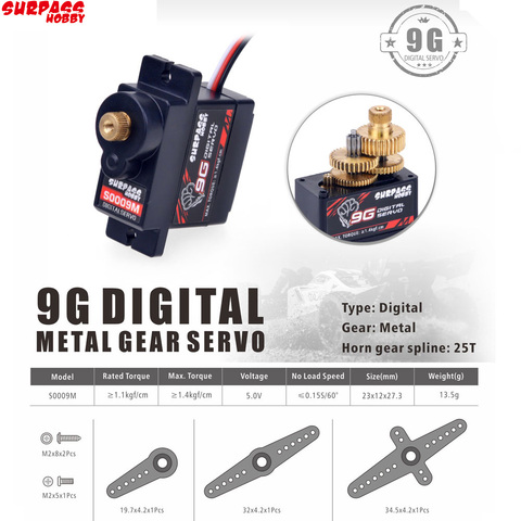 Superar HOBBY S0009M 9g Servo Digital de engranaje de Metal 1,9 KG Servo para RC Drone avión Robot coche barco adhesiva avión ► Foto 1/6