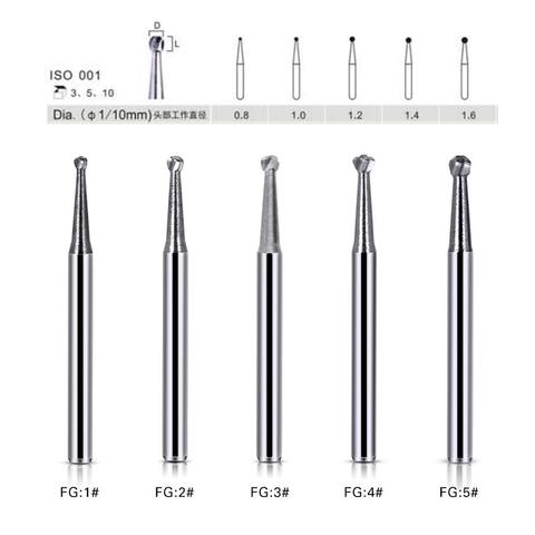 Fresas de carburo Dental FG redondas de tungsteno, brocas de alta velocidad para laboratorio Dental, FG1, FG2, FG3, FG4, FG5, 19mm, 10 unidades/caja ► Foto 1/6