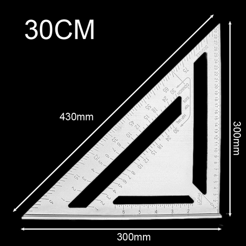 Regla triangular cuadrada de aleación de aluminio, herramienta de medición de carpintería de 18/30cm, transportador con regla y ángulo ► Foto 1/6