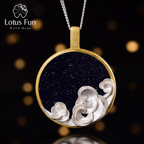 Lotus Fun-Colgante de plata de ley 925 con diseño de olas y estrellas, joyería fina hecha a mano con gema natural, con diseño de noche estrellada y olas, sin cadena, para mujeres ► Foto 1/6