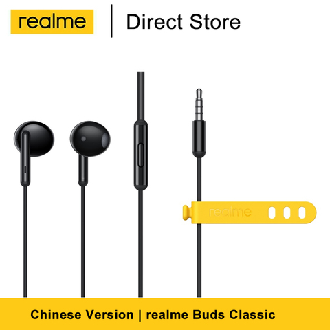 Realme Buds-auriculares clásicos de 3,5mm, Media oreja, con cable, micrófono incorporado, auriculares de controlador grande de 14,2mm ► Foto 1/6