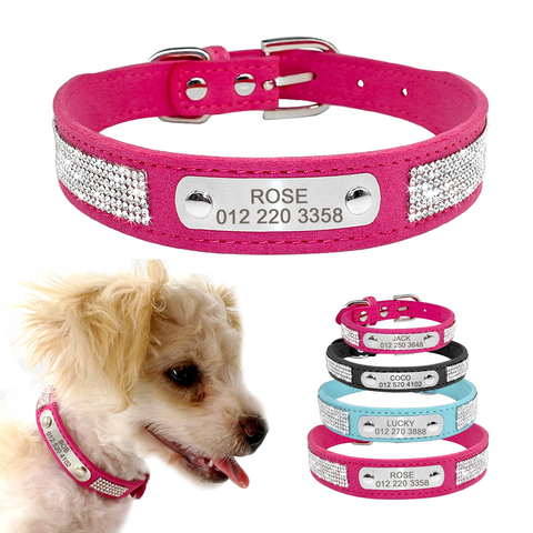 ID de perro personalizado cuero Collar de Collar mascota perro personalizado, Collar de gato de pequeñas medianas perros grabado nombre y número de teléfono ► Foto 1/6