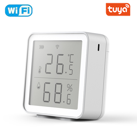 Sensor de temperatura y humedad WIFI para interiores, termómetro higrómetro con pantalla LCD, compatible con asistente de Google Alexa ► Foto 1/6