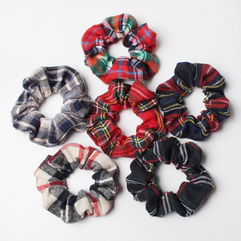 Conjunto de Scrunchies a cuadros para mujer, 2 uds., gomas elásticas para el pelo para niña, coleteros, accesorios para el cabello ► Foto 1/6